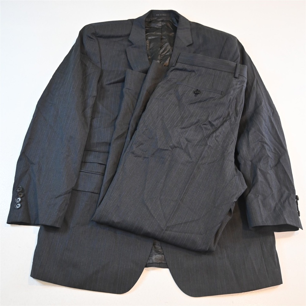 Hugo Boss 44L 36x32 Gray Striped 100% Wool Edison1/Power Mens Jacket Pants Suit